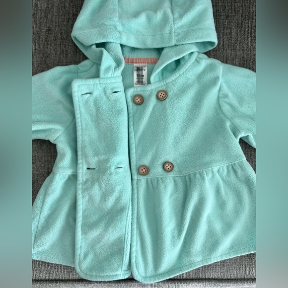 Carter’s 18m Double Breasted Little Girl’s Sea-foam Green Jacket with Hood - Picture 2 of 4